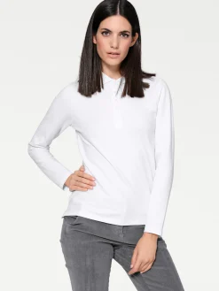 Basics|heine Langarm-Poloshirt in Pikee-Qualität weiß