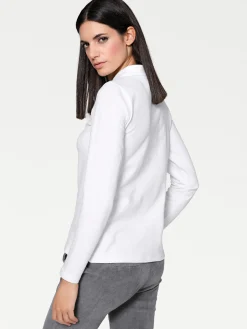 Basics|heine Langarm-Poloshirt in Pikee-Qualität weiß