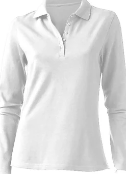 Basics|heine Langarm-Poloshirt in Pikee-Qualität weiß