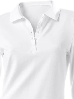 Basics|heine Langarm-Poloshirt in Pikee-Qualität weiß
