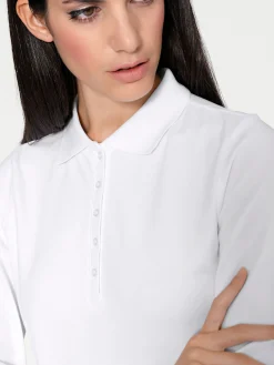 Basics|heine Langarm-Poloshirt in Pikee-Qualität weiß
