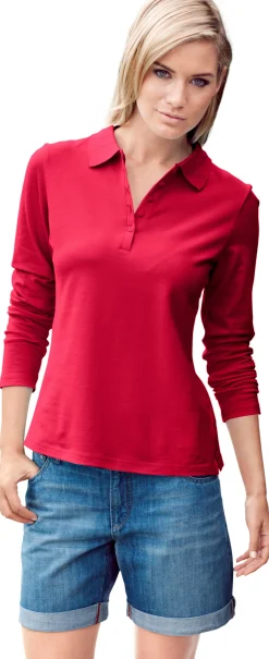Strandmode|Basics|heine Langarm-Poloshirt in Pikee-Qualität rot