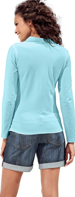 Strandmode|Basics|heine Langarm-Poloshirt in Pikee-Qualität türkis