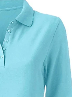 Strandmode|Basics|heine Langarm-Poloshirt in Pikee-Qualität türkis