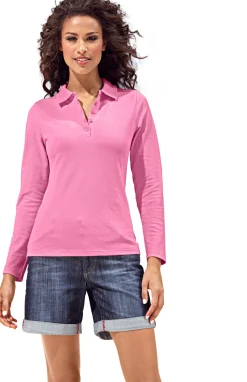 Basics|heine Langarm-Poloshirt in Pikee-Qualität pink