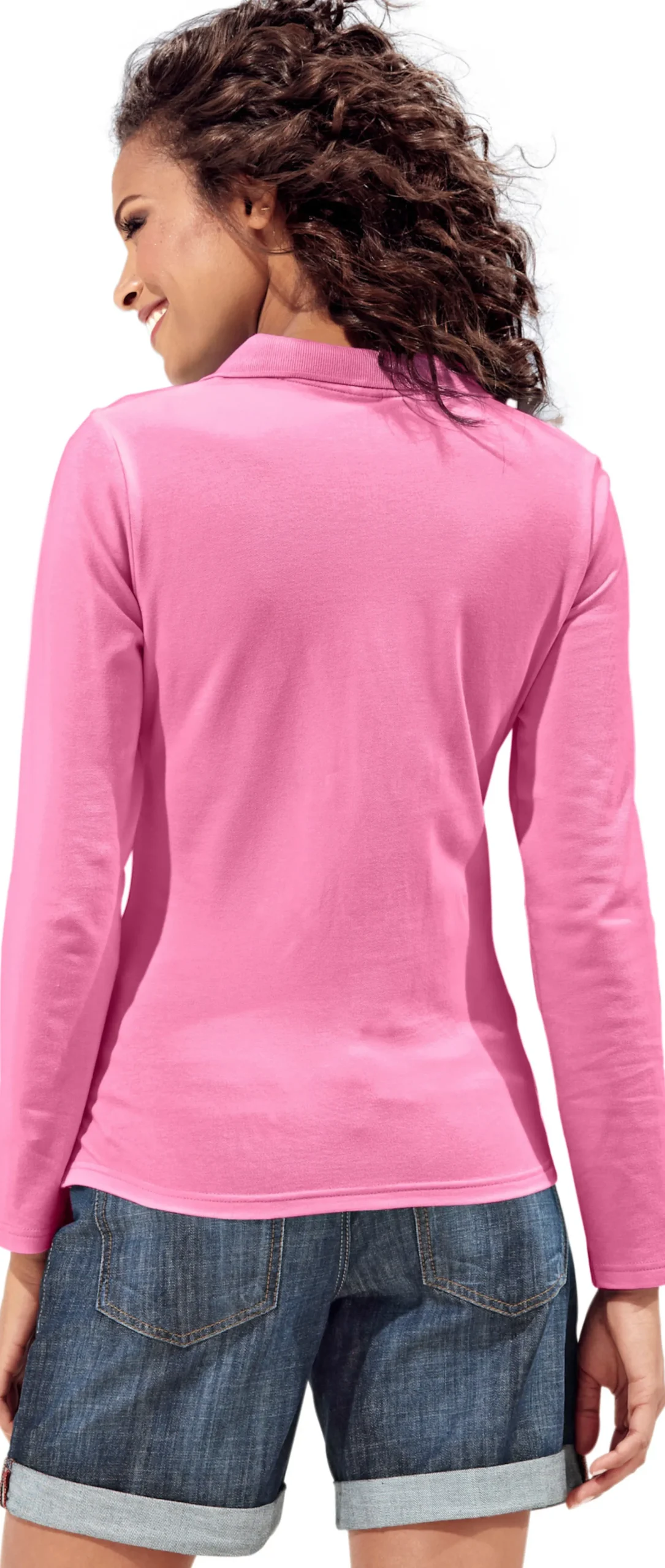 Basics|heine Langarm-Poloshirt in Pikee-Qualität pink