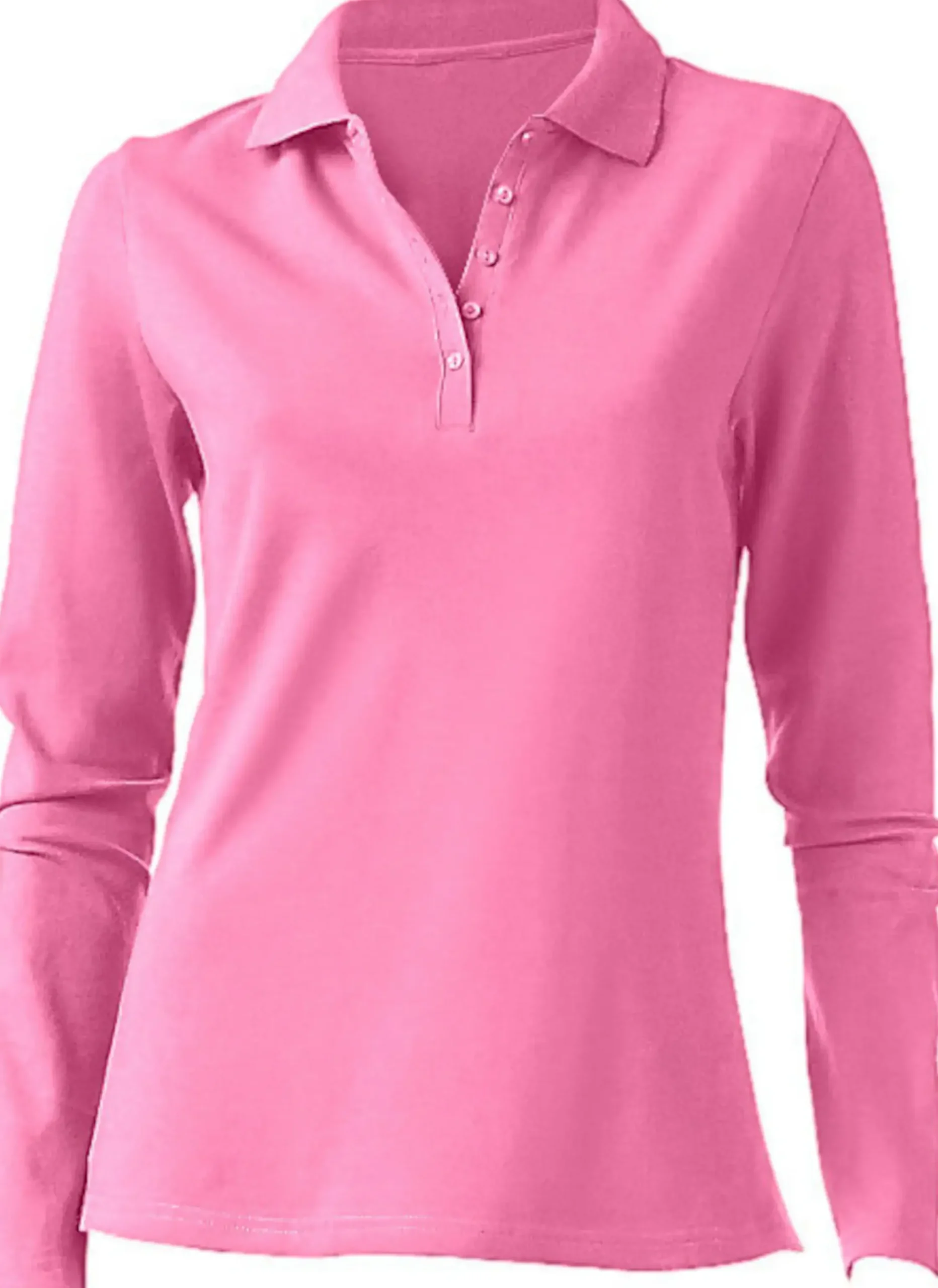 Basics|heine Langarm-Poloshirt in Pikee-Qualität pink