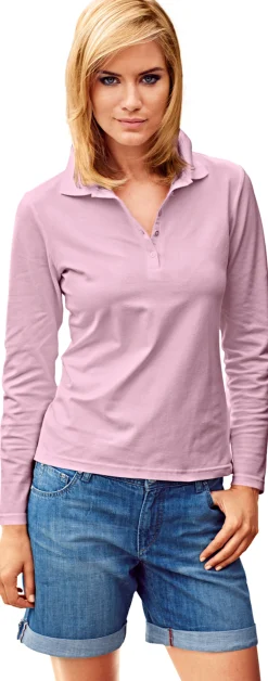 Strandmode|Basics|heine Langarm-Poloshirt in Pikee-Qualität rosé