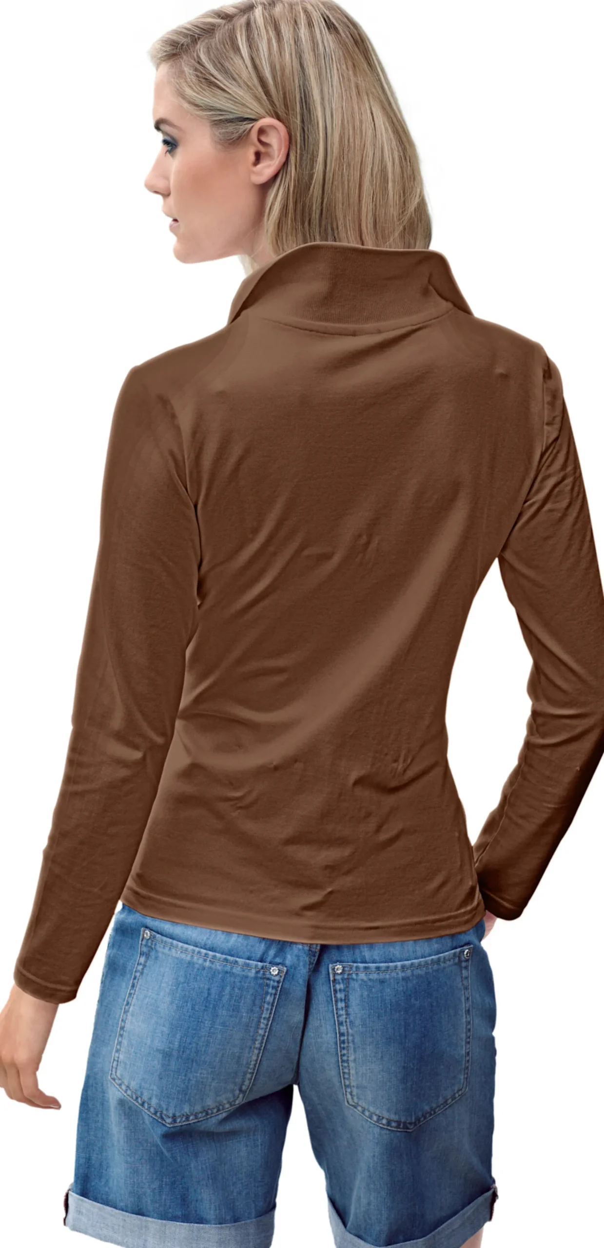 Strandmode|Basics|heine Langarm-Poloshirt in Pikee-Qualität braun