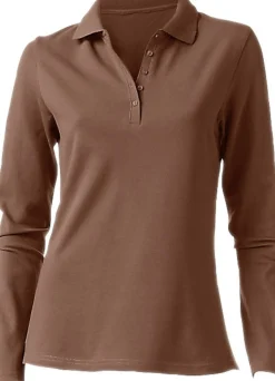 Strandmode|Basics|heine Langarm-Poloshirt in Pikee-Qualität braun