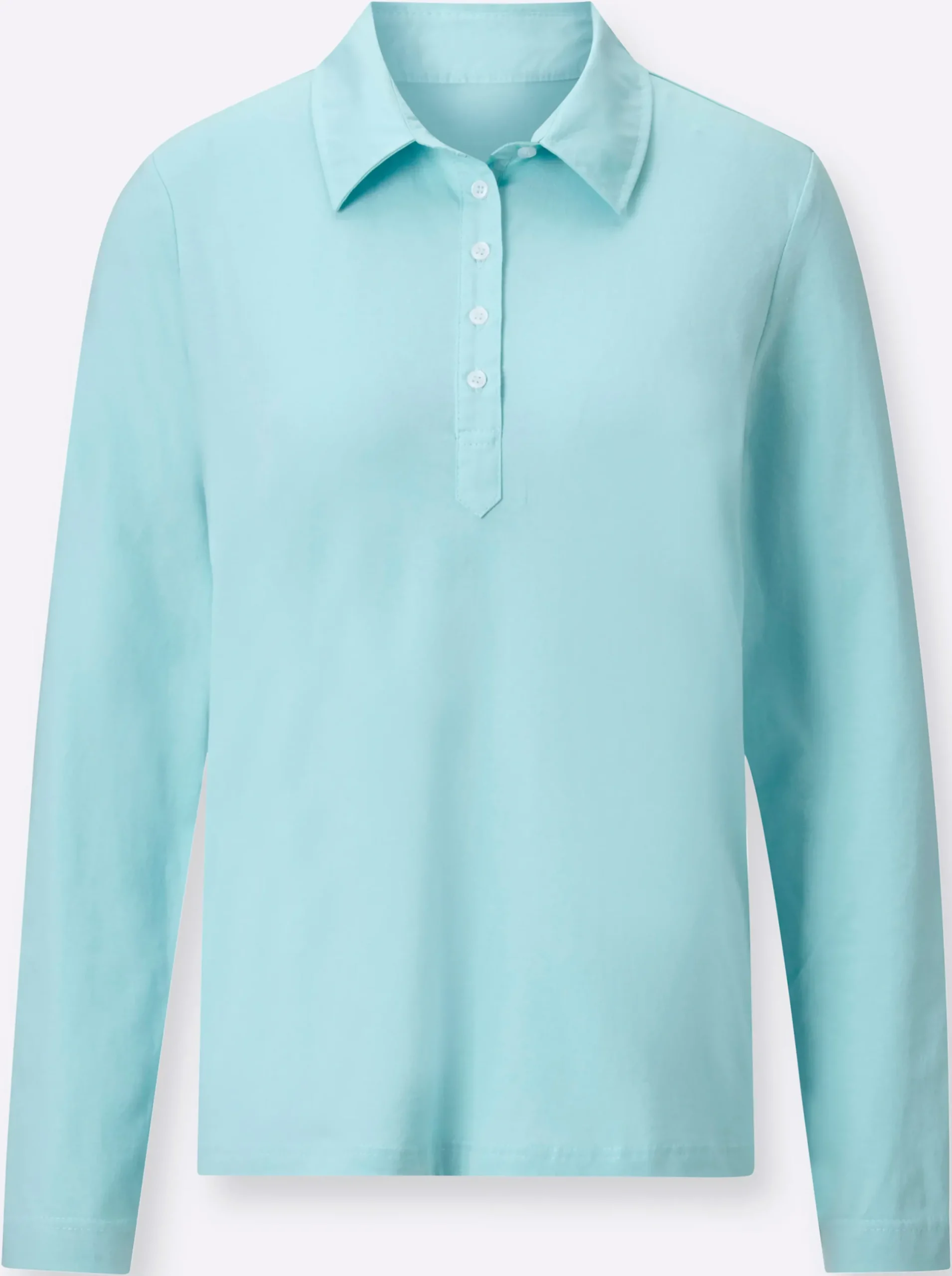 Shirts| Langarm-Poloshirt in reiner Baumwoll-Qualität türkis