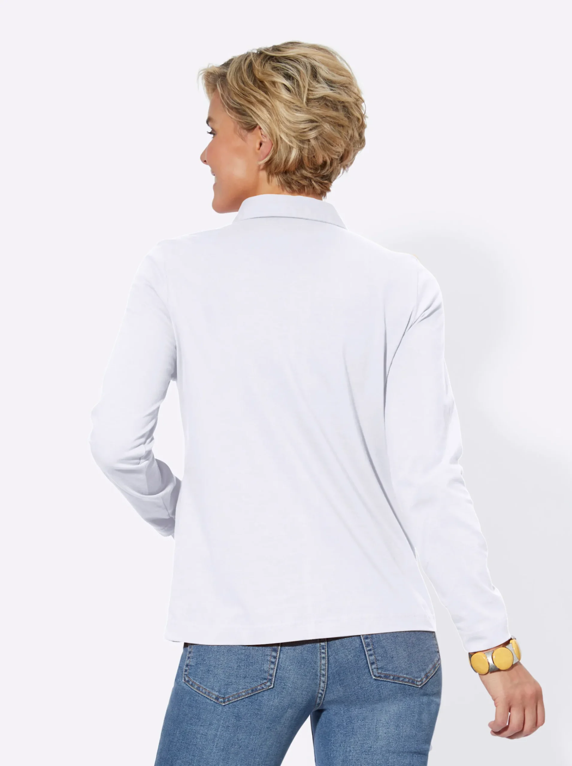 Shirts| Langarm-Poloshirt in reiner Baumwoll-Qualität weiß