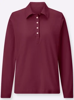 Shirts| Langarm-Poloshirt in reiner Baumwoll-Qualität bordeaux