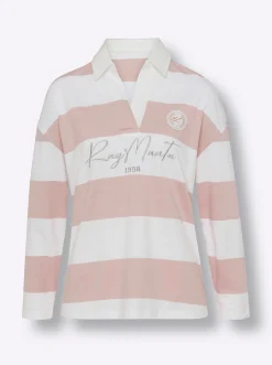 Shirts|heine Langarm-Poloshirt mit Streifen puder-ecru-bedruckt