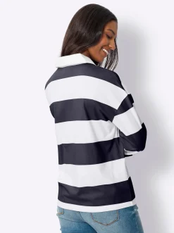 Shirts|heine Langarm-Poloshirt mit Streifen marine-ecru-bedruckt