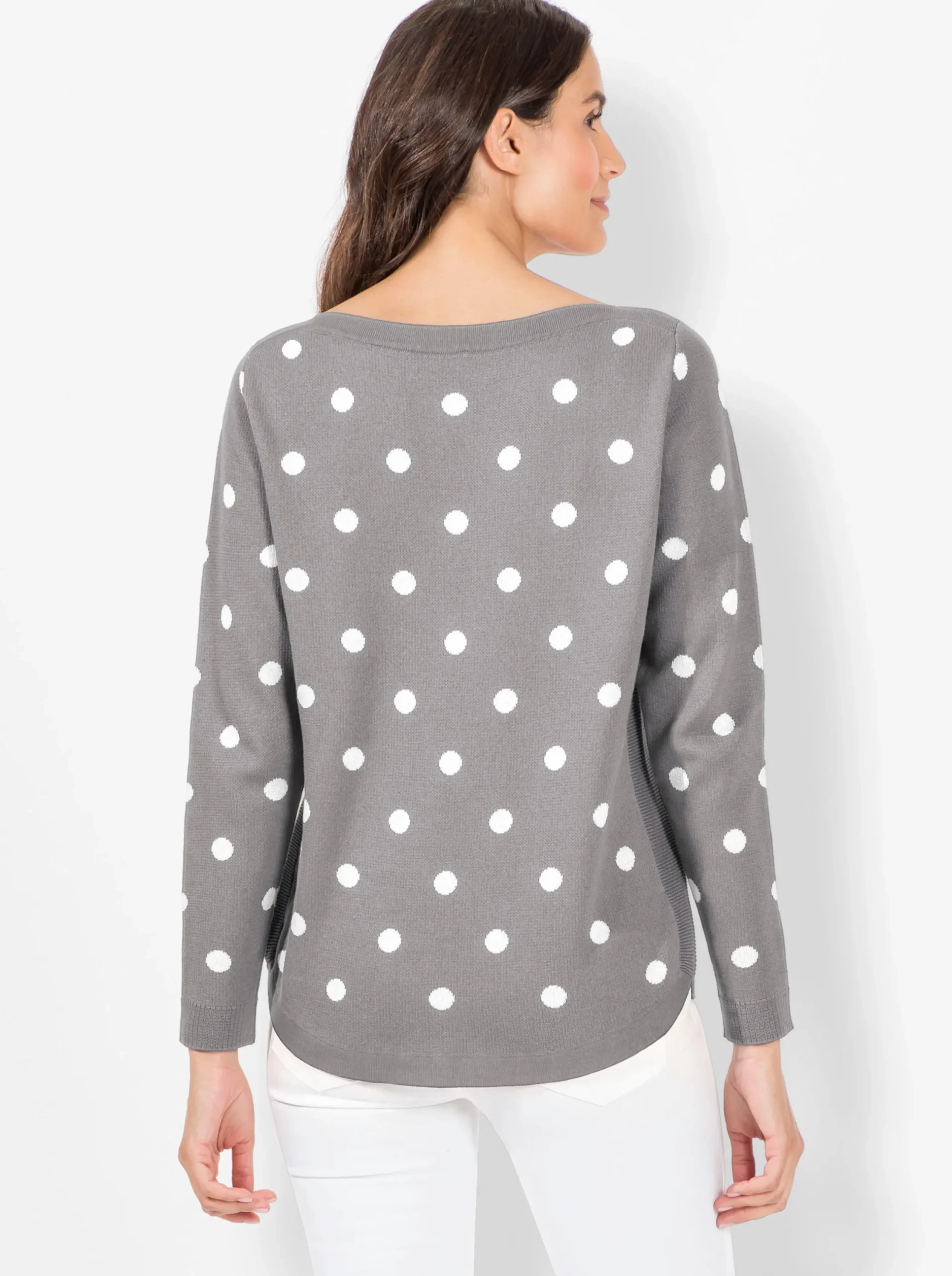 Pullover| Langarm-Pullover steingrau-ecru-gemustert