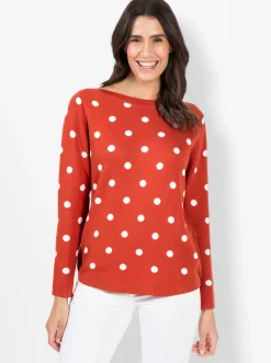 Pullover| Langarm-Pullover terra-ecru-gemustert