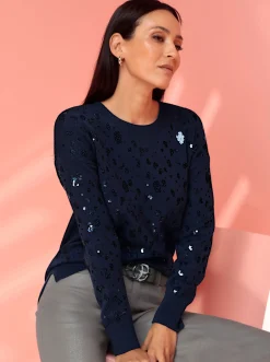 Pullover|heine Langarm-Pullover marine-metallicfarben