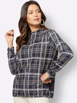 Pullover| Langarm-Pullover marine-schoko-gemustert