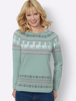 Pullover| Langarm-Pullover kalkmint-ecru-gemustert