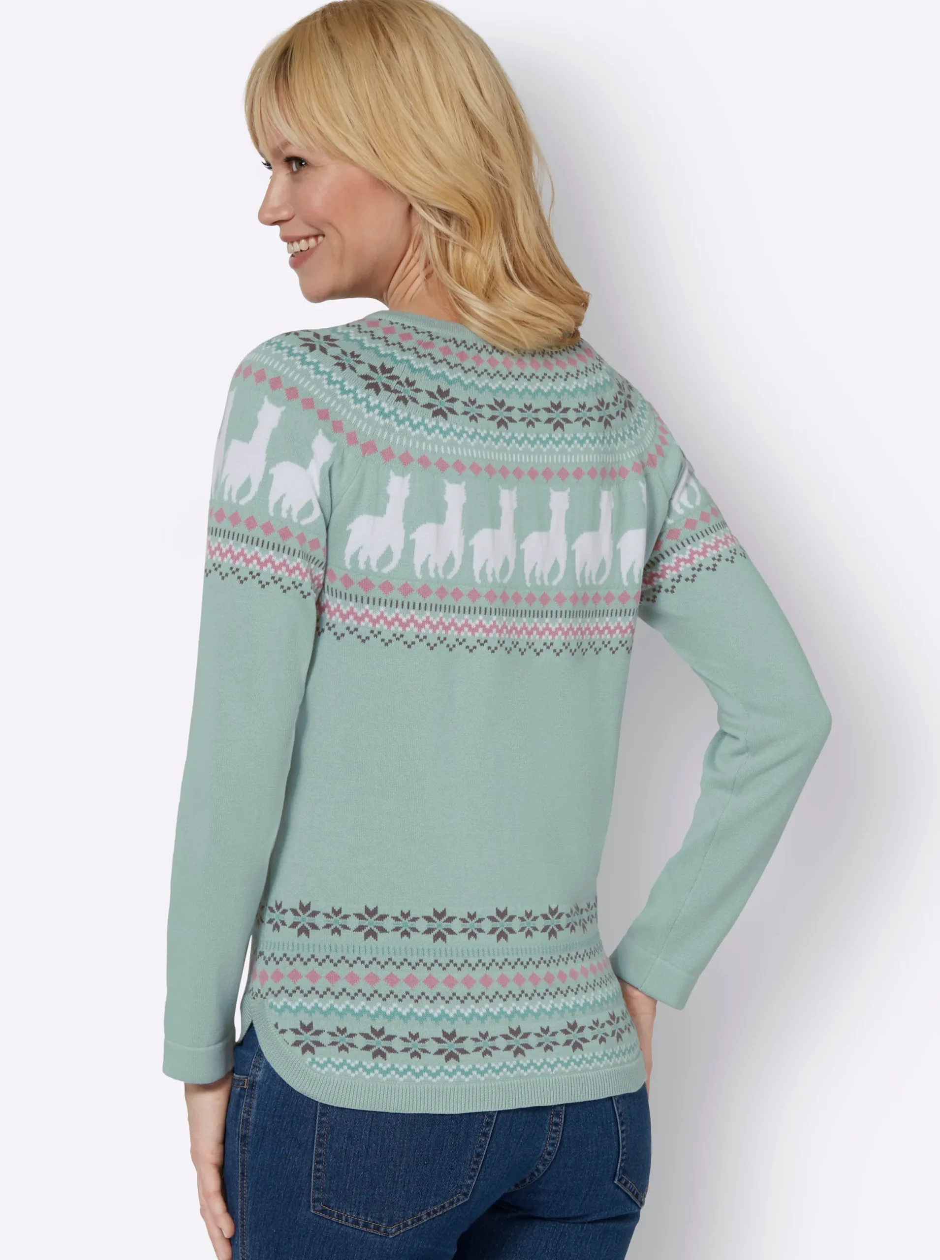 Pullover| Langarm-Pullover kalkmint-ecru-gemustert