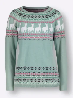 Pullover| Langarm-Pullover kalkmint-ecru-gemustert