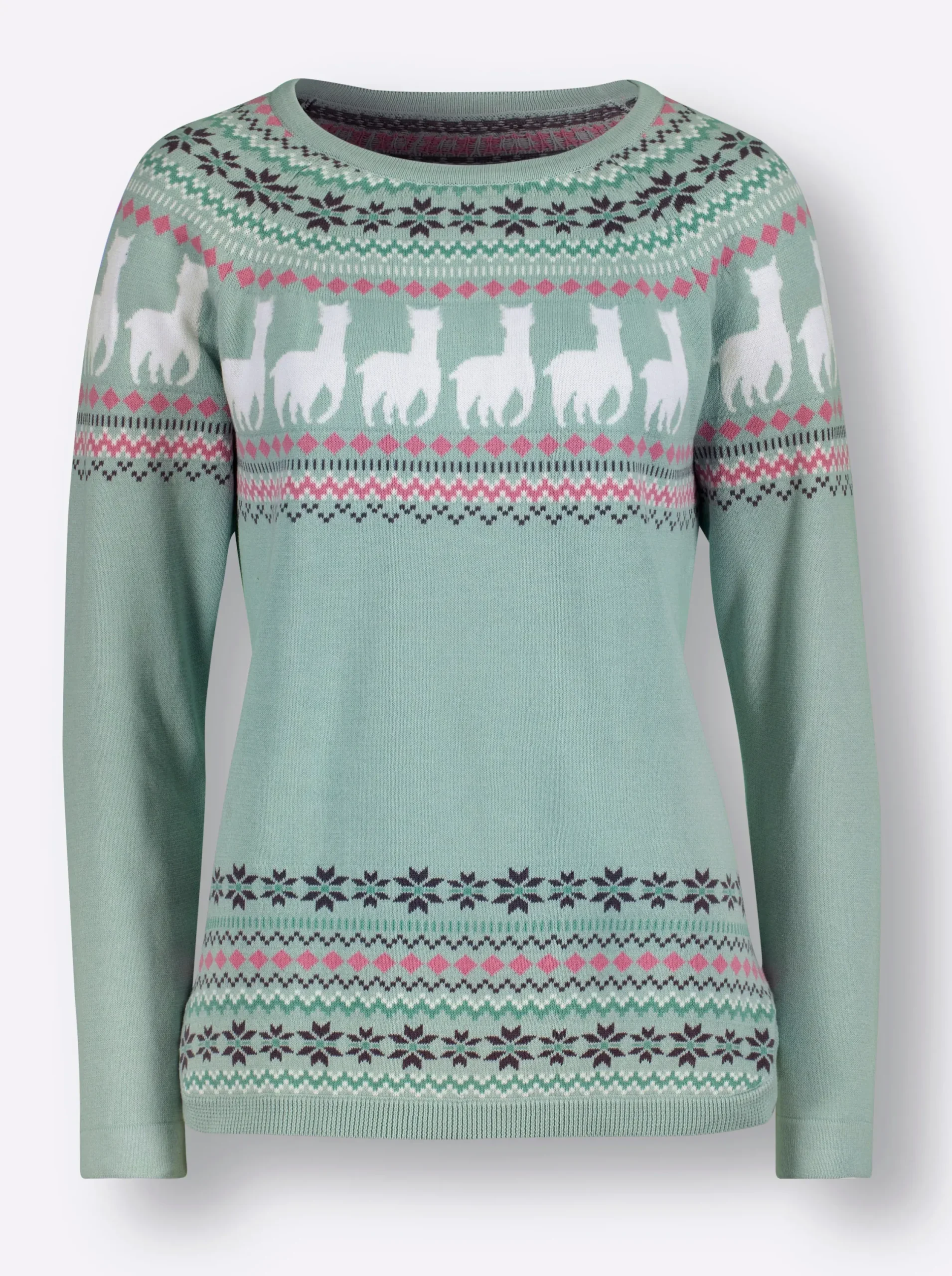 Pullover| Langarm-Pullover kalkmint-ecru-gemustert