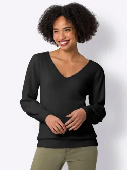 Pullover|heine Langarm-Pullover aus Flauschgarn schwarz