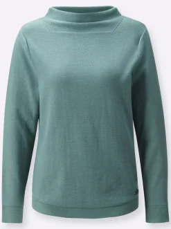 Pullover| Langarm-Pullover aus reiner Baumwolle jade
