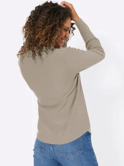 Pullover| Langarm-Pullover aus reiner Baumwolle sesam