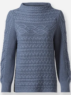 Pullover| Langarm-Pullover aus weicher Baumwolle taubenblau
