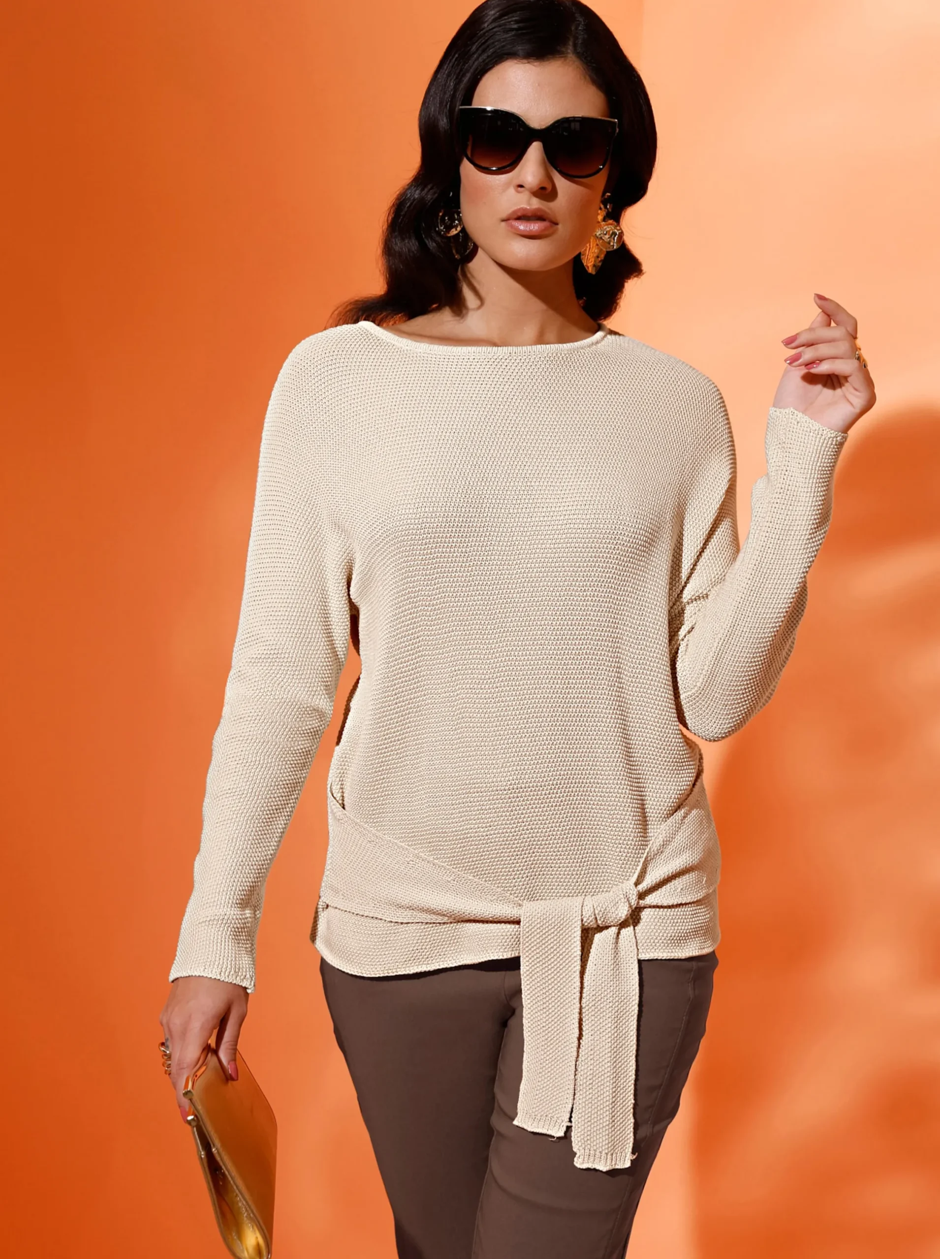 Pullover| Langarm-Pullover im Baumwoll-Modal-Mix elfenbein