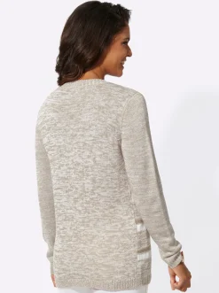 Pullover| Langarm-Pullover im Ringel-Dessin sesam-weiß-gemustert