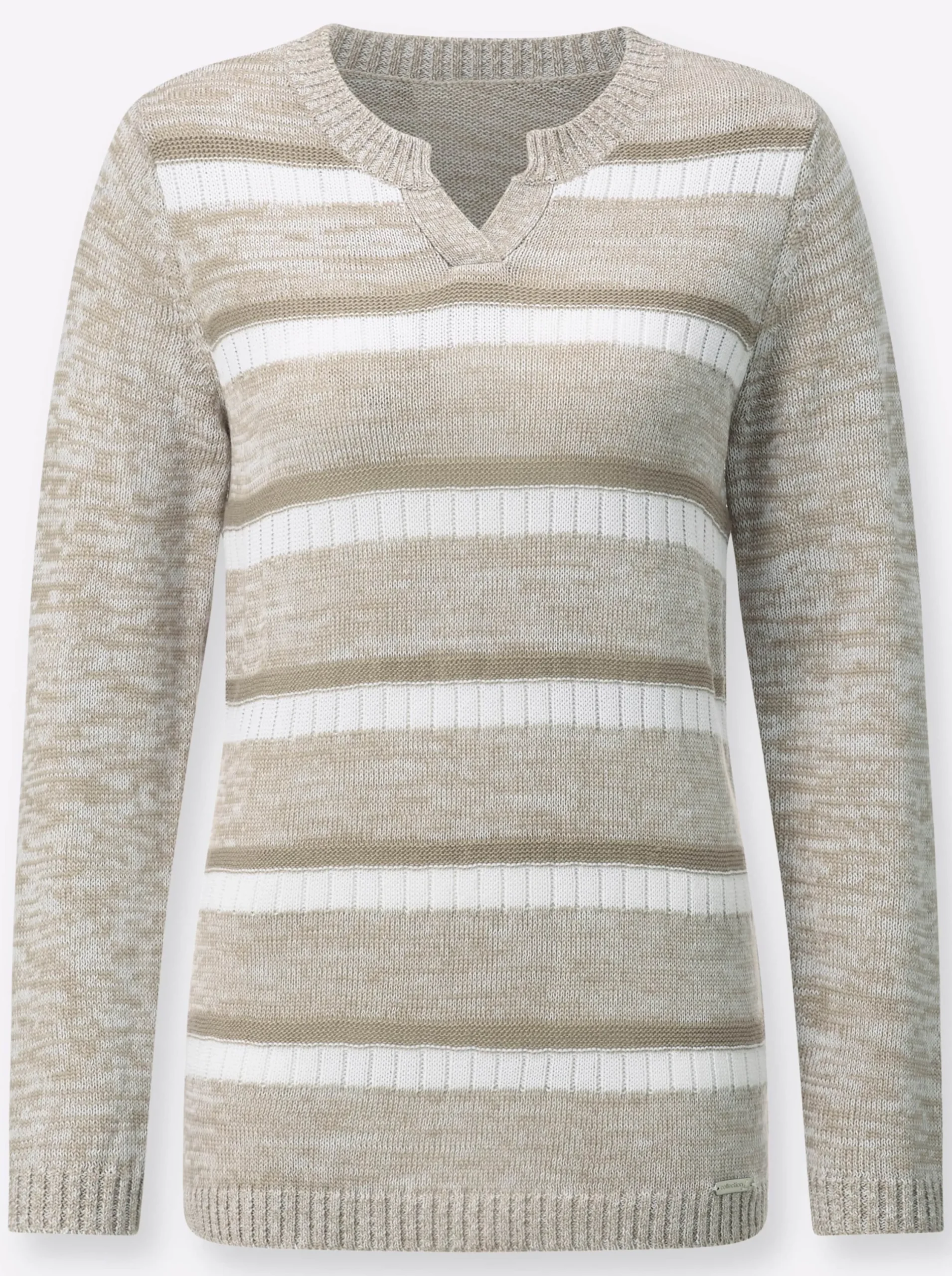 Pullover| Langarm-Pullover im Ringel-Dessin sesam-weiß-gemustert
