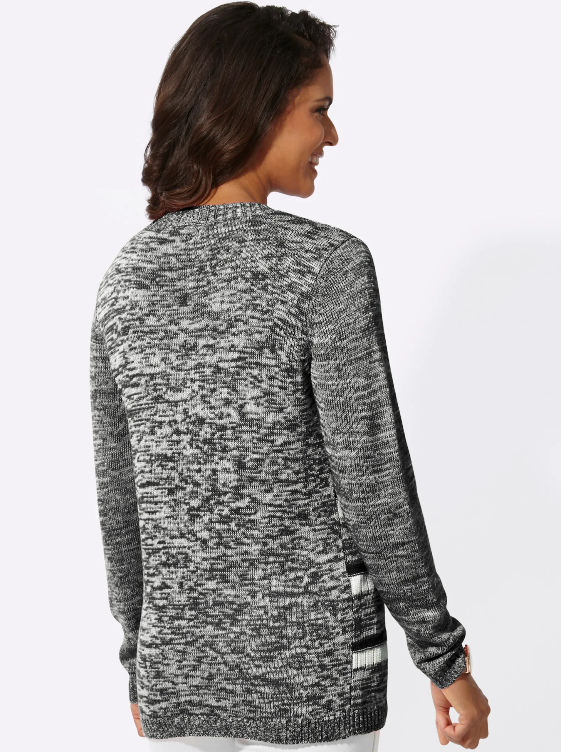 Pullover| Langarm-Pullover im Ringel-Dessin schwarz-weiß-gemustert