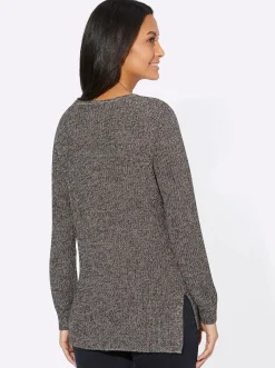 Pullover| Langarm-Pullover in Rippenstrick sesam-meliert
