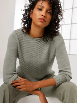 Pullover|CREATION L PREMIUM Langarm-Pullover in Rippenstrick khaki-meliert