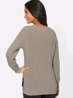 Pullover| Langarm-Pullover in Rippenstrick champagner-meliert