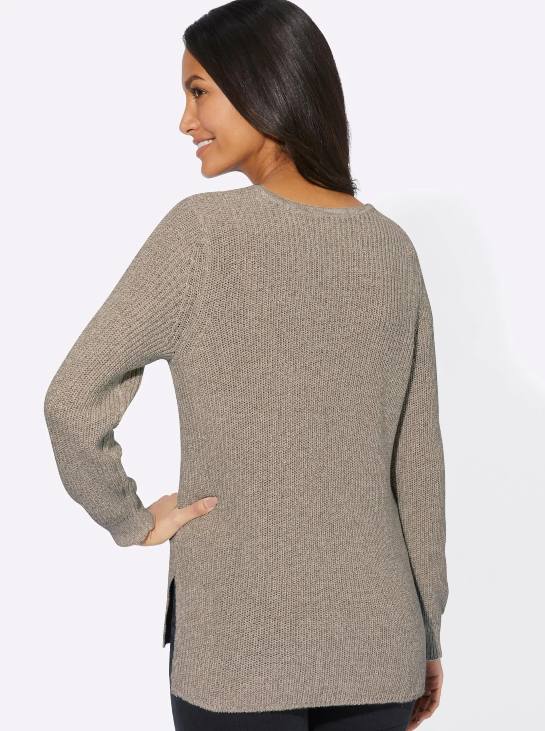 Pullover| Langarm-Pullover in Rippenstrick champagner-meliert