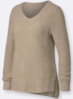 Pullover| Langarm-Pullover in Rippenstrick champagner-meliert