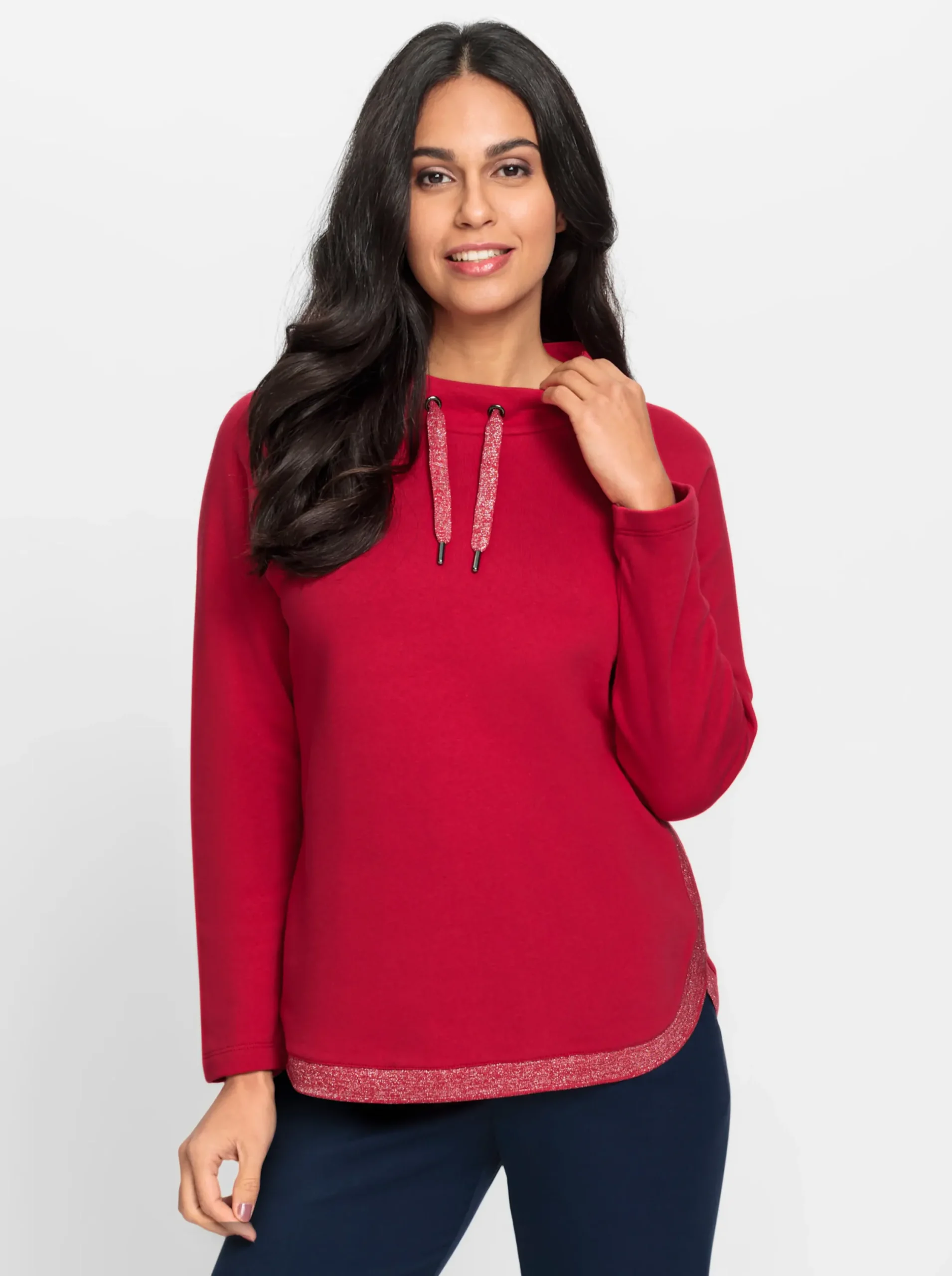 Pullover|Shirts| Langarm-Pullover in weich angerauter Qualität rot
