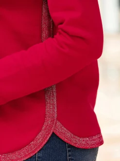 Pullover|Shirts| Langarm-Pullover in weich angerauter Qualität rot