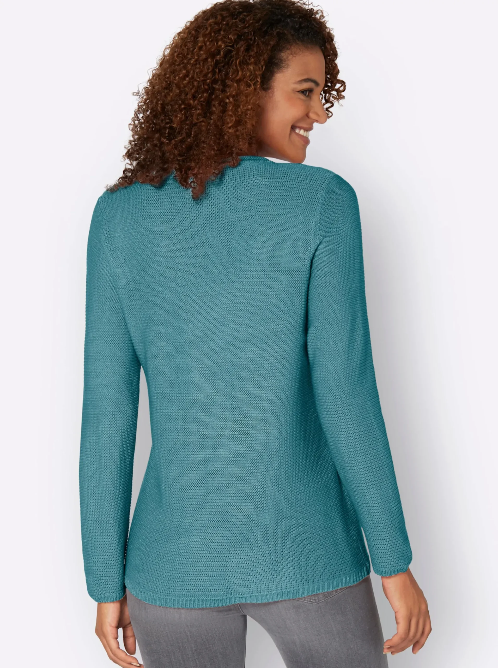 Pullover| Langarm-Pullover mit asymmetrischem Saum wintertürkis