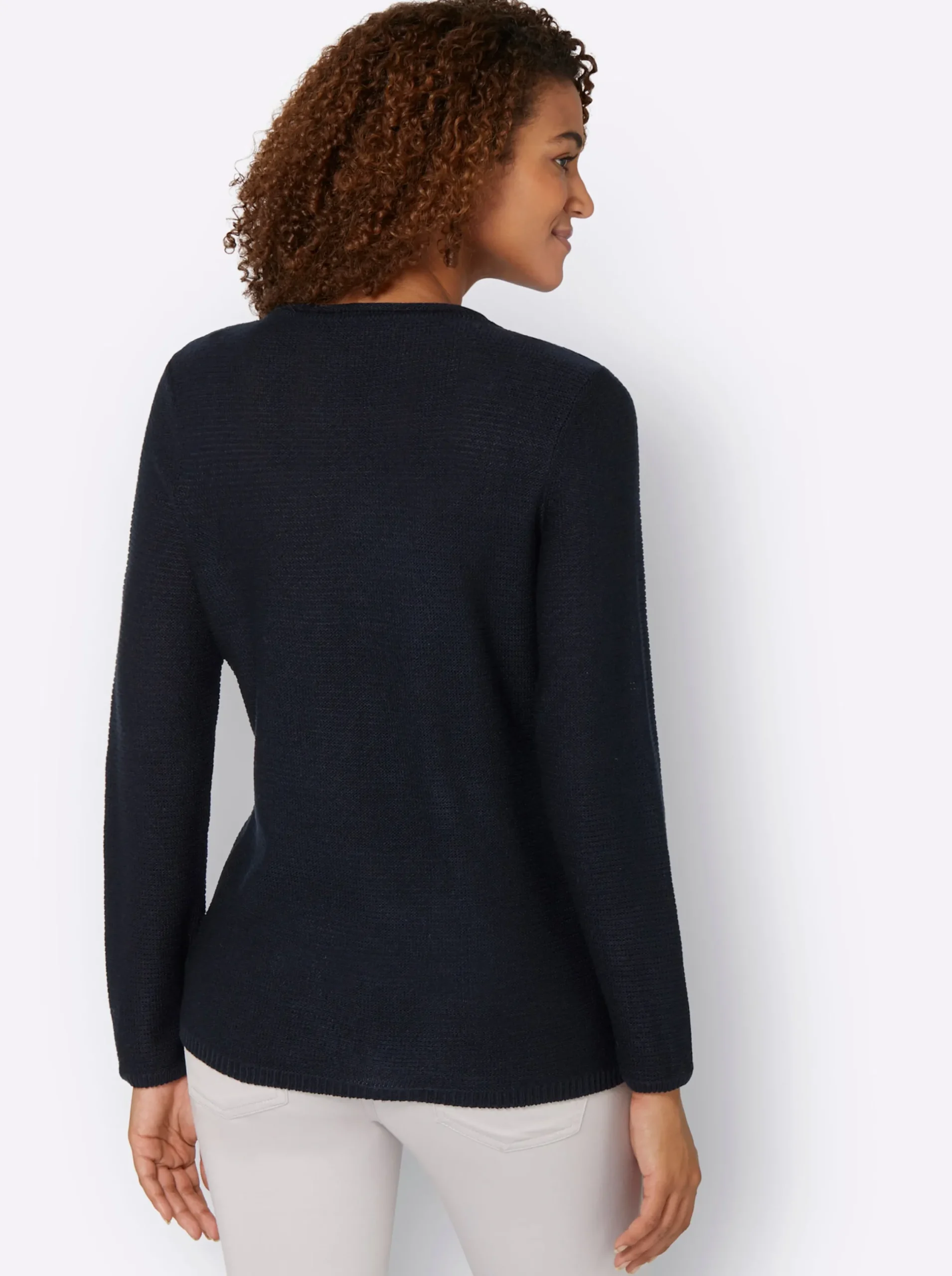 Pullover| Langarm-Pullover mit asymmetrischem Saum marine
