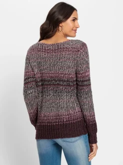 Pullover| Langarm-Pullover mit Farbverlauf, grobgestrickt burgund-gemustert