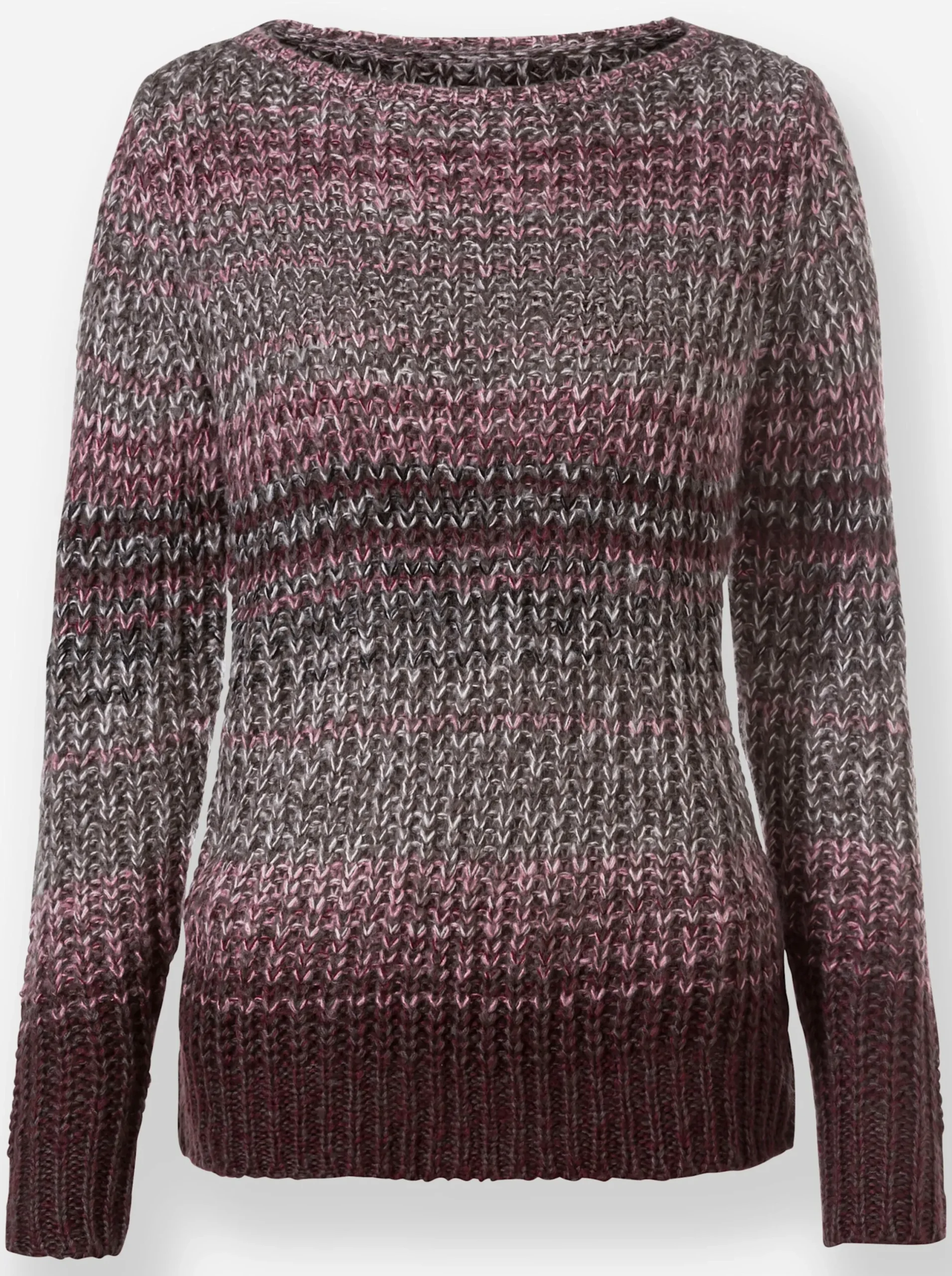 Pullover| Langarm-Pullover mit Farbverlauf, grobgestrickt burgund-gemustert