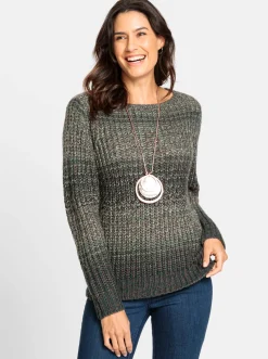 Pullover| Langarm-Pullover mit Farbverlauf, grobgestrickt petrol-gemustert