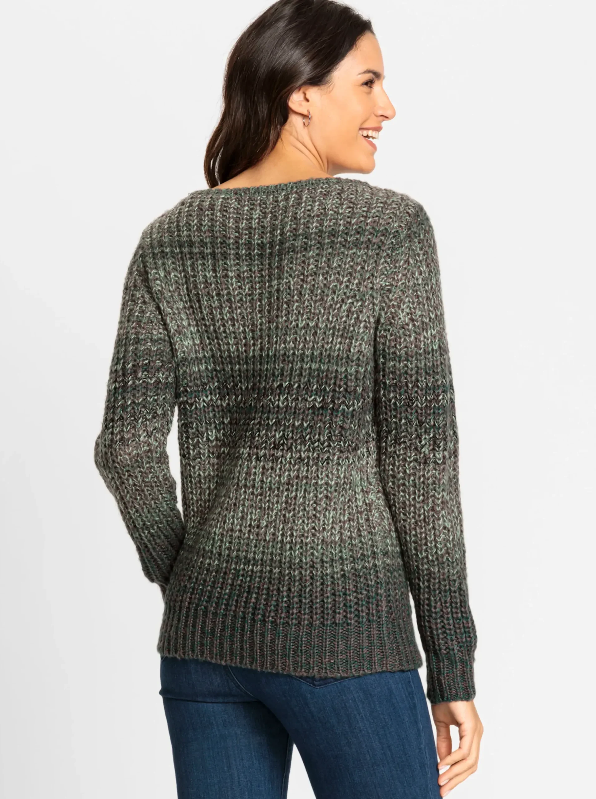 Pullover| Langarm-Pullover mit Farbverlauf, grobgestrickt petrol-gemustert