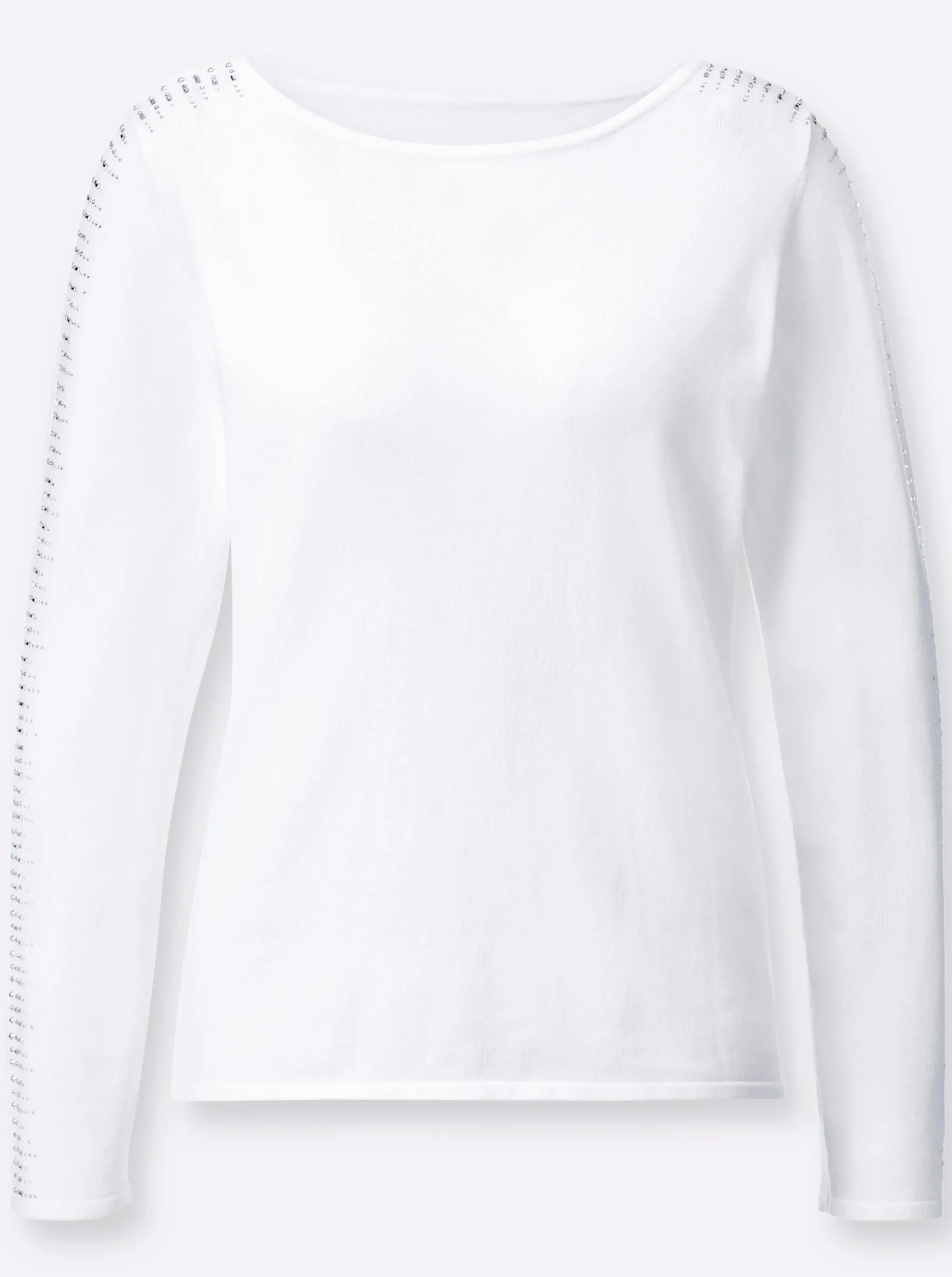 Pullover| Langarm-Pullover mit Glitzersteinchen an den Ärmeln ecru