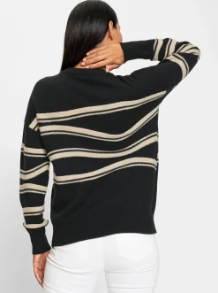 Pullover|heine Langarm-Pullover mit Intarsien-Strick schwarz-sand-gemustert